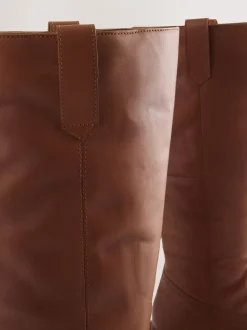 Tan Brown Leather Forever Comfort® Knee High Pull On Boots