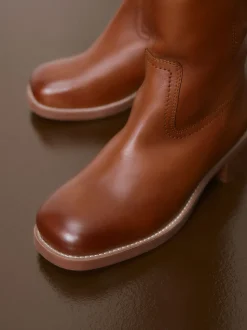 Tan Brown Leather Forever Comfort® Knee High Pull On Boots