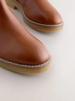 Tan Brown Leather Forever Comfort® Faux Fur Lined Buckle Trim Ankle Boots