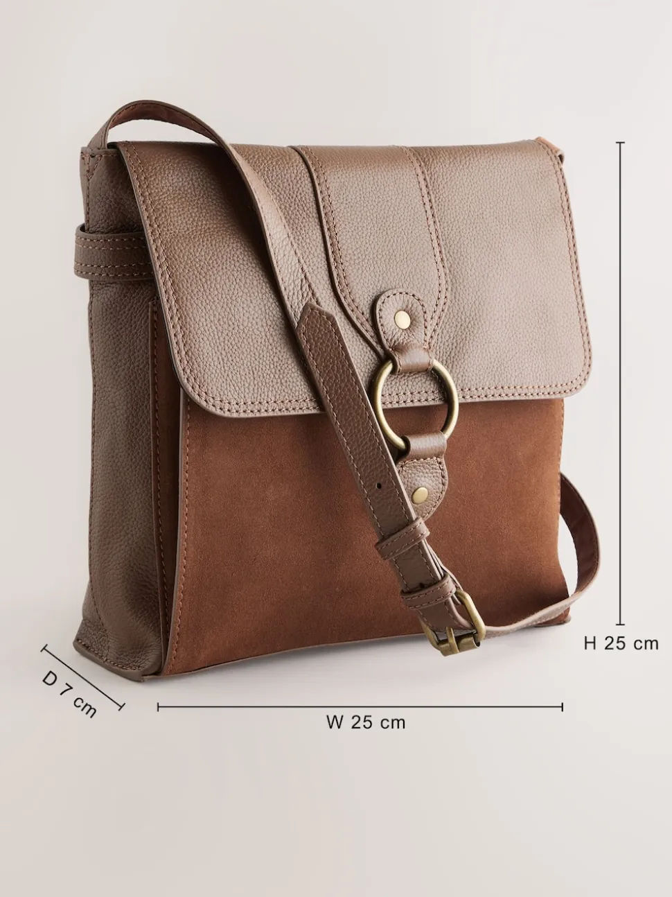 Tan Brown Leather Pocket Messenger Bag