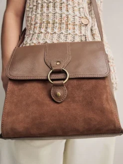 Tan Brown Leather Pocket Messenger Bag