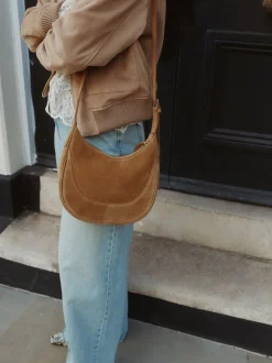 Tan Brown Leather Scoop Cross Body Bag