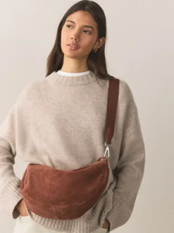 Tan Brown Leather Sling Cross-Body Bag