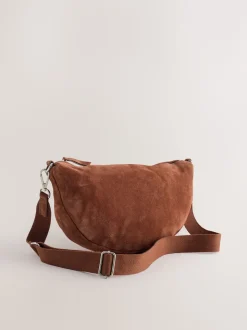 Tan Brown Leather Sling Cross-Body Bag
