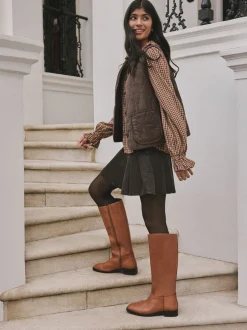 Tan Brown Leather Standard/Wide Fit Forever Comfort® Flat Riding Boots