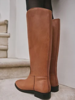 Tan Brown Leather Standard/Wide Fit Forever Comfort® Flat Riding Boots