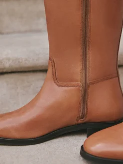 Tan Brown Leather Standard/Wide Fit Forever Comfort® Flat Riding Boots