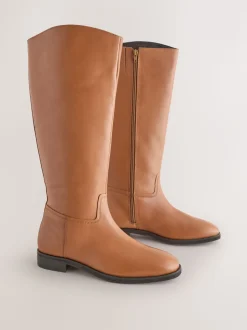Tan Brown Leather Standard/Wide Fit Forever Comfort® Flat Riding Boots