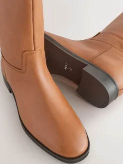 Tan Brown Leather Standard/Wide Fit Forever Comfort® Flat Riding Boots