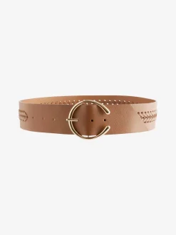 Tan Brown Plait Detail Wide Belt