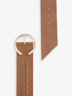 Tan Brown Plait Detail Wide Belt