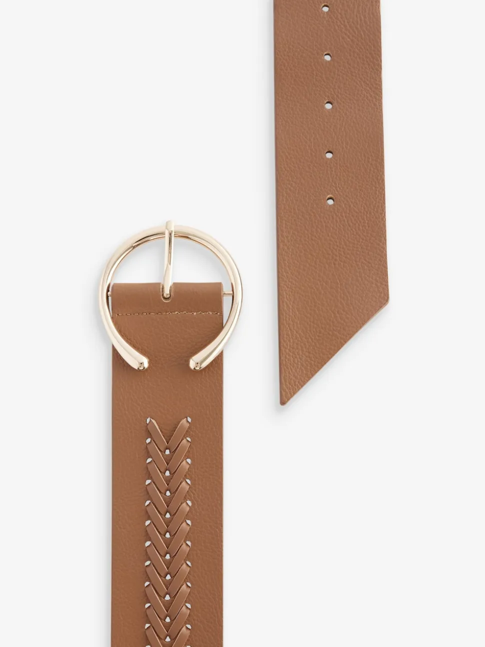 Tan Brown Plait Detail Wide Belt