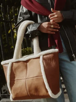 Tan Brown PU Borg Tote Bag
