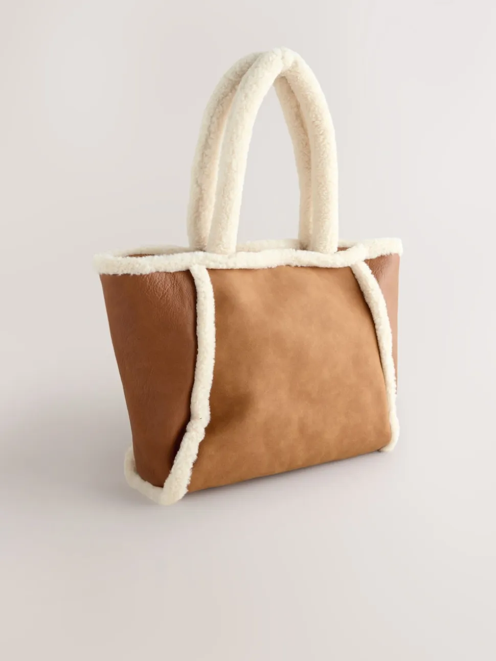 Tan Brown PU Borg Tote Bag