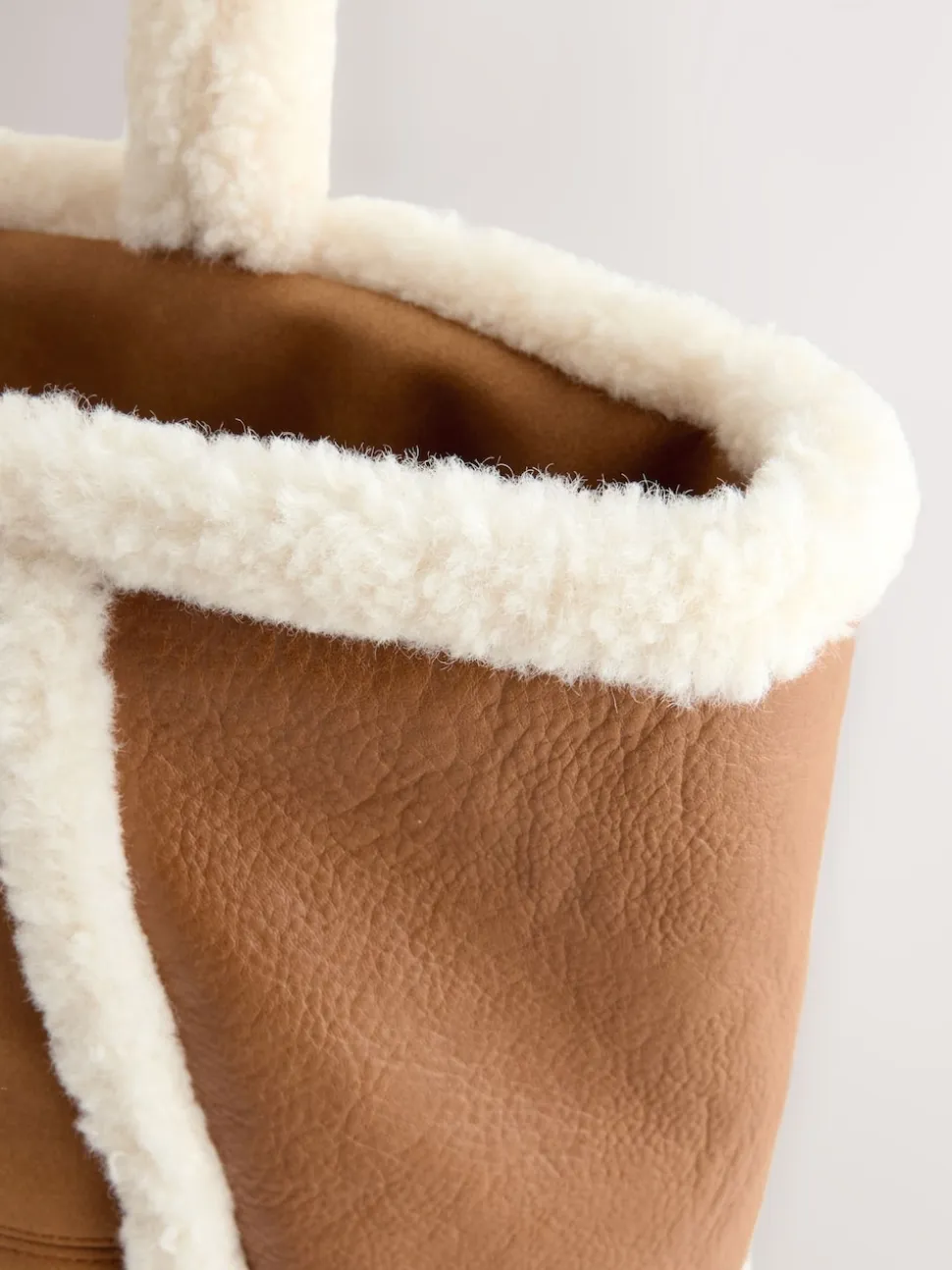 Tan Brown PU Borg Tote Bag