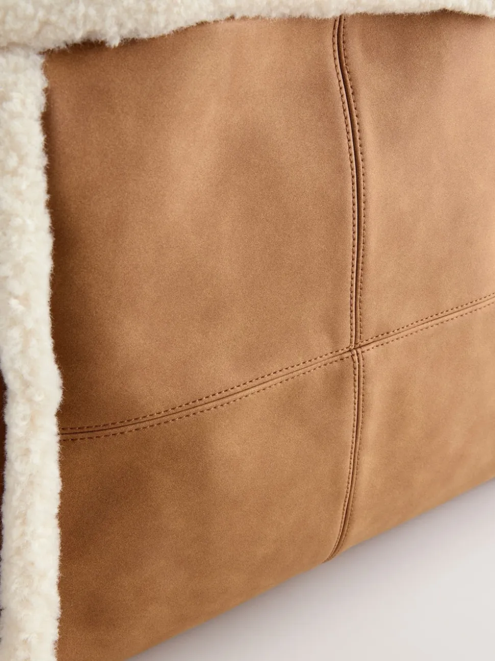 Tan Brown PU Borg Tote Bag