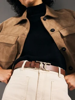 Tan Brown Regular Statement Buckle Leather Belt