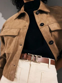Tan Brown Regular Statement Buckle Leather Belt