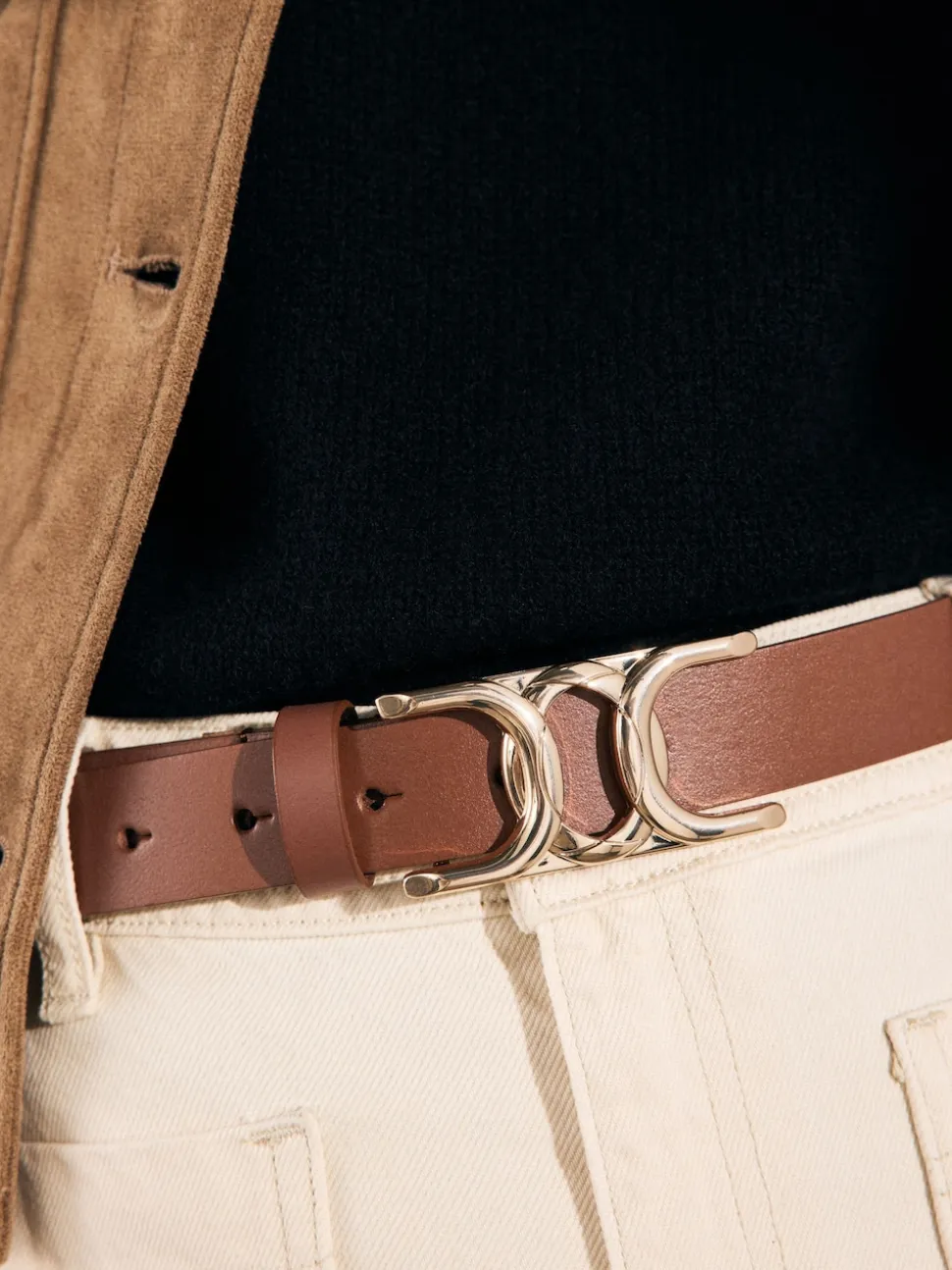 Tan Brown Regular Statement Buckle Leather Belt