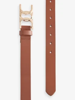 Tan Brown Regular Statement Buckle Leather Belt