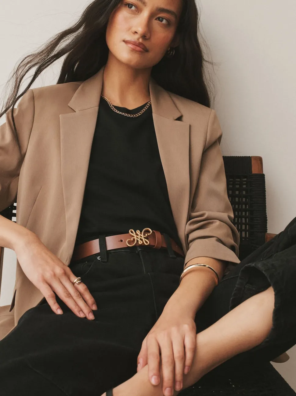 Tan Brown Regular Statement Buckle Leather Belt