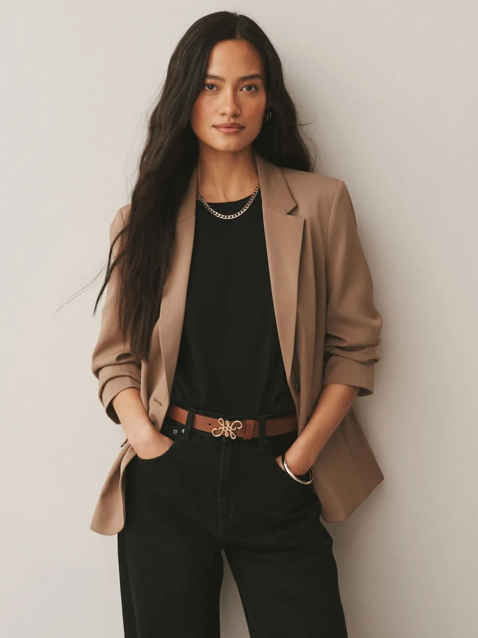 Tan Brown Regular Statement Buckle Leather Belt