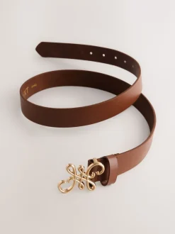 Tan Brown Regular Statement Buckle Leather Belt