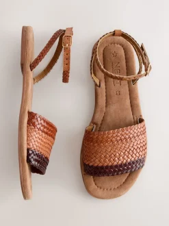 Tan Brown Standard/Wide Fit Woven Flat Sandals