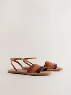 Tan Brown Standard/Wide Fit Woven Flat Sandals