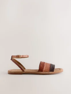 Tan Brown Standard/Wide Fit Woven Flat Sandals
