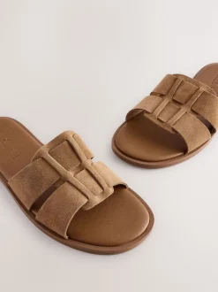 Tan Brown Standard/Wide Fit Slot Mule Sandals