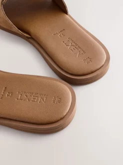 Tan Brown Standard/Wide Fit Slot Mule Sandals