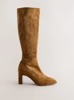 Tan Brown Standard/Wide Fit Forever Comfort® Round Toe Knee High Sock Boots