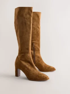Tan Brown Standard/Wide Fit Forever Comfort® Round Toe Knee High Sock Boots