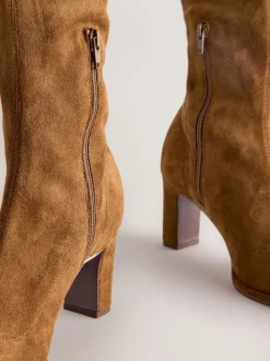 Tan Brown Standard/Wide Fit Forever Comfort® Round Toe Knee High Sock Boots