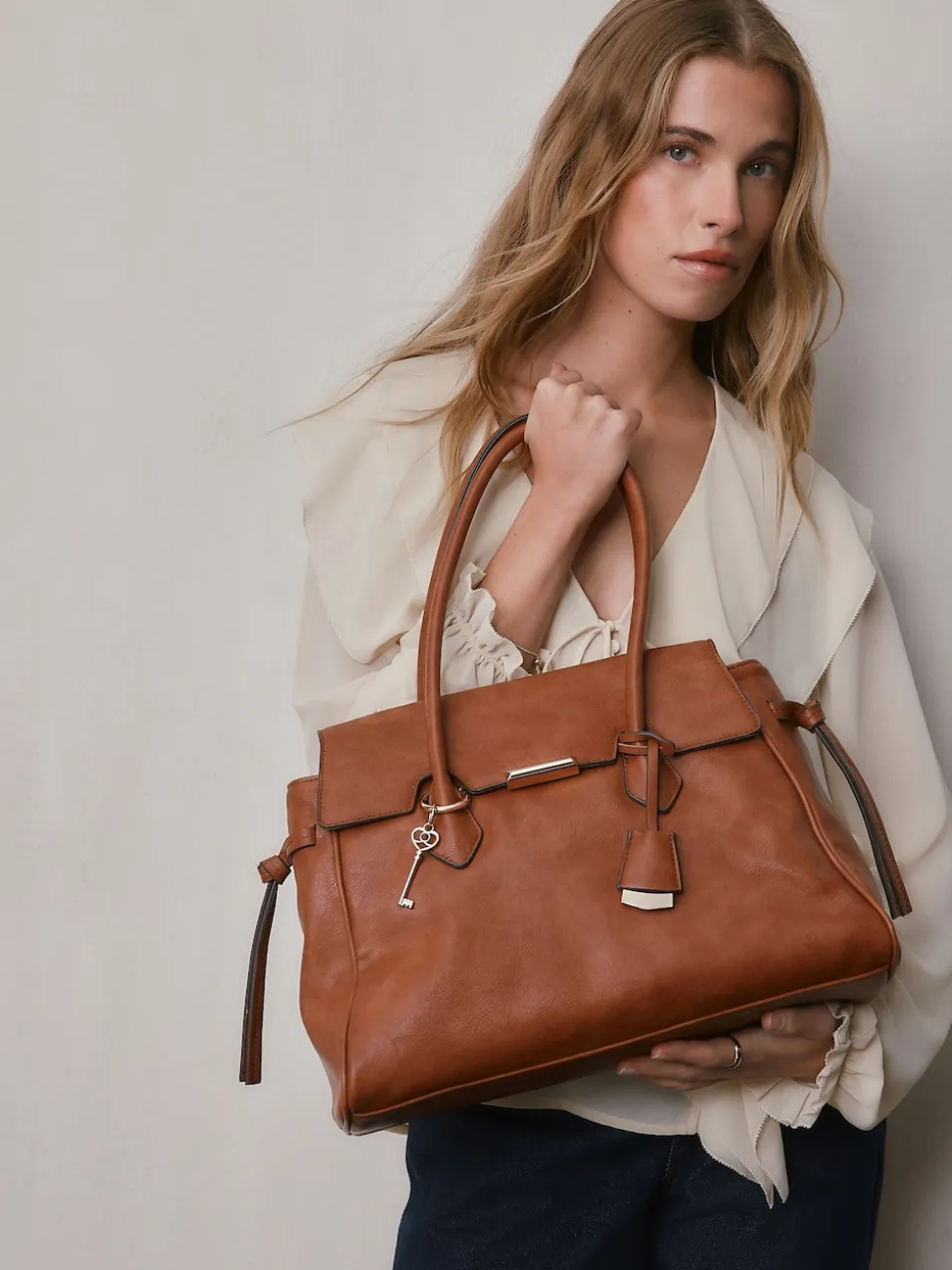 Tan Brown Structured Tote Bag