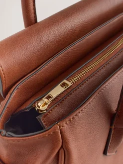 Tan Brown Structured Tote Bag