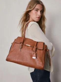 Tan Brown Structured Tote Bag