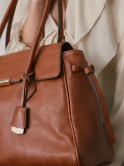 Tan Brown Structured Tote Bag