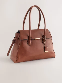 Tan Brown Structured Tote Bag