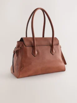 Tan Brown Structured Tote Bag