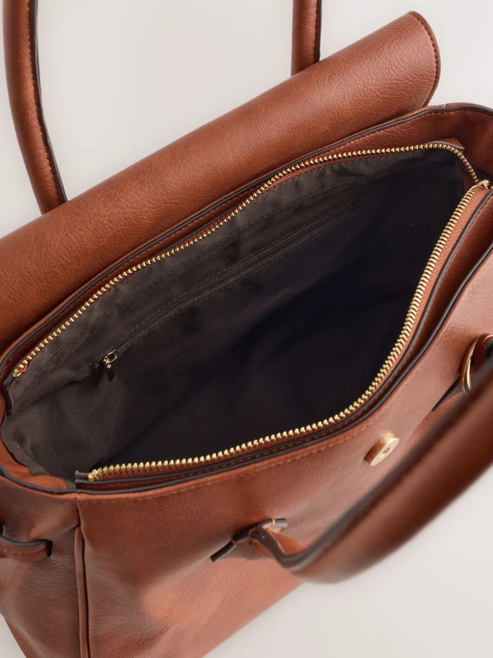 Tan Brown Structured Tote Bag