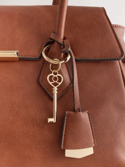 Tan Brown Structured Tote Bag
