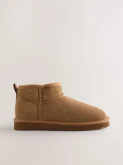 Tan Brown Suede Extra Wide Fit Water Repellent Faux Fur Ankle Boots