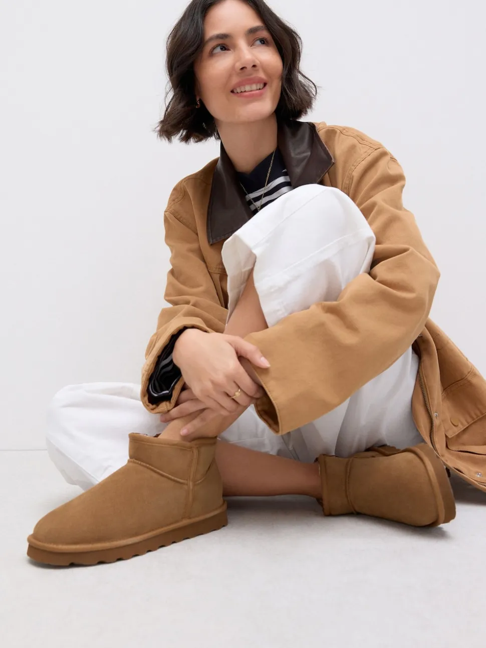 Tan Brown Suede Extra Wide Fit Water Repellent Faux Fur Ankle Boots