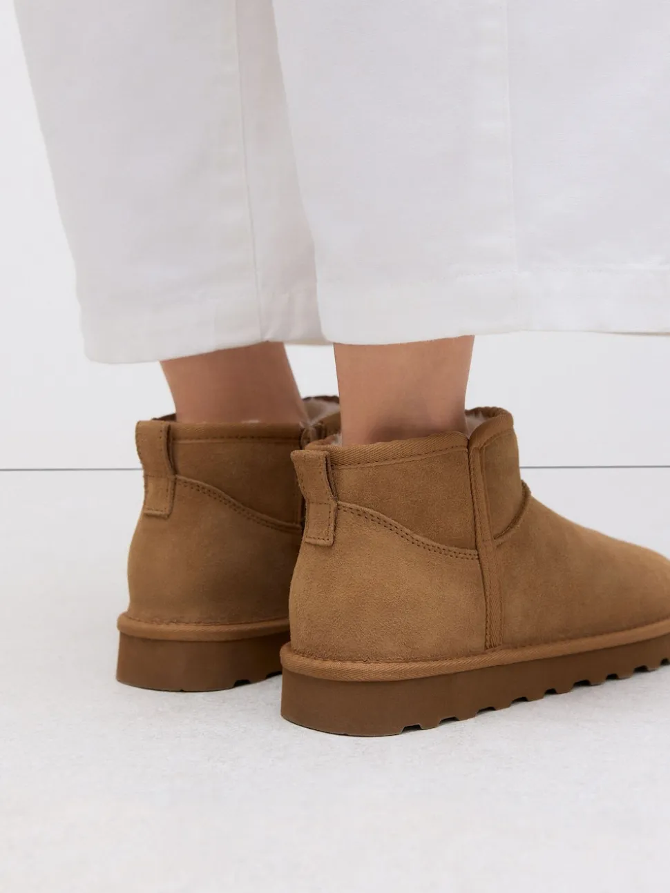 Tan Brown Suede Extra Wide Fit Water Repellent Faux Fur Ankle Boots