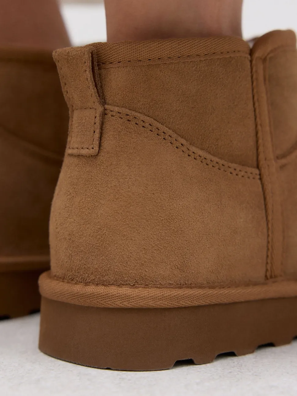 Tan Brown Suede Extra Wide Fit Water Repellent Faux Fur Ankle Boots