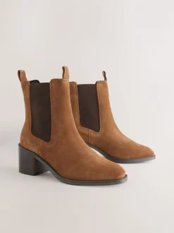 Tan Brown Suede Forever Comfort® Block Heel Chelsea Boots