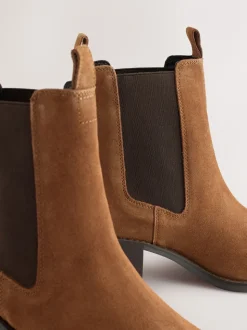 Tan Brown Suede Forever Comfort® Block Heel Chelsea Boots