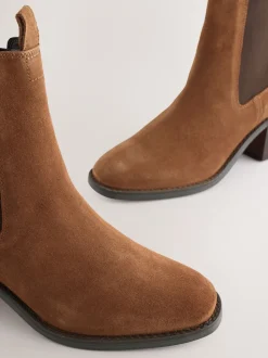 Tan Brown Suede Forever Comfort® Block Heel Chelsea Boots